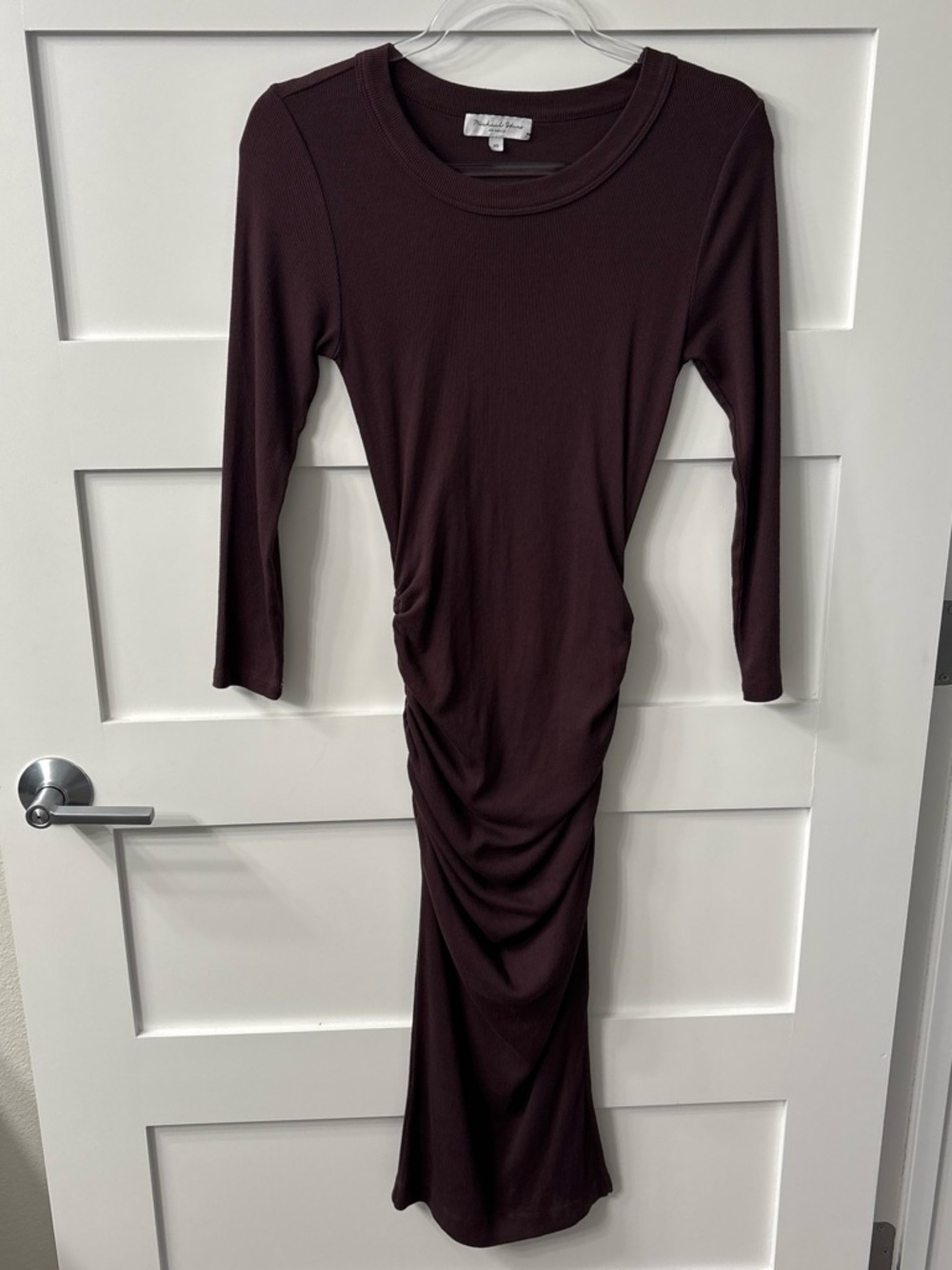 Michael Stars Cotton Long Sleeve Ruched Made in USA Maxi Dress